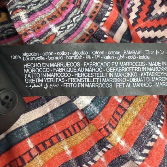 Zara Long Sleeve Mini Dress L Red Pink Geometric Tribal Print Button Front Boho - Picture 11 of 16